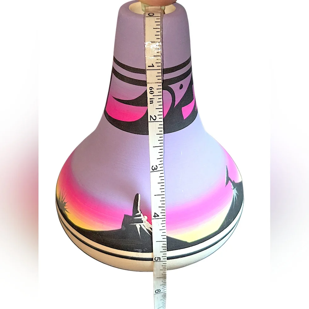 Navaho Native American Hataly Signed Black &‎ Pastel Colored Vase 5.5